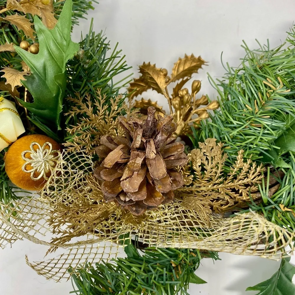 Rustic Holiday Wreath with Greenery and Pinecones